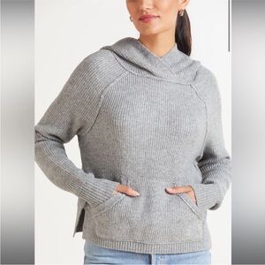 Free People Gray Ribbed Mesmerize Hoodie